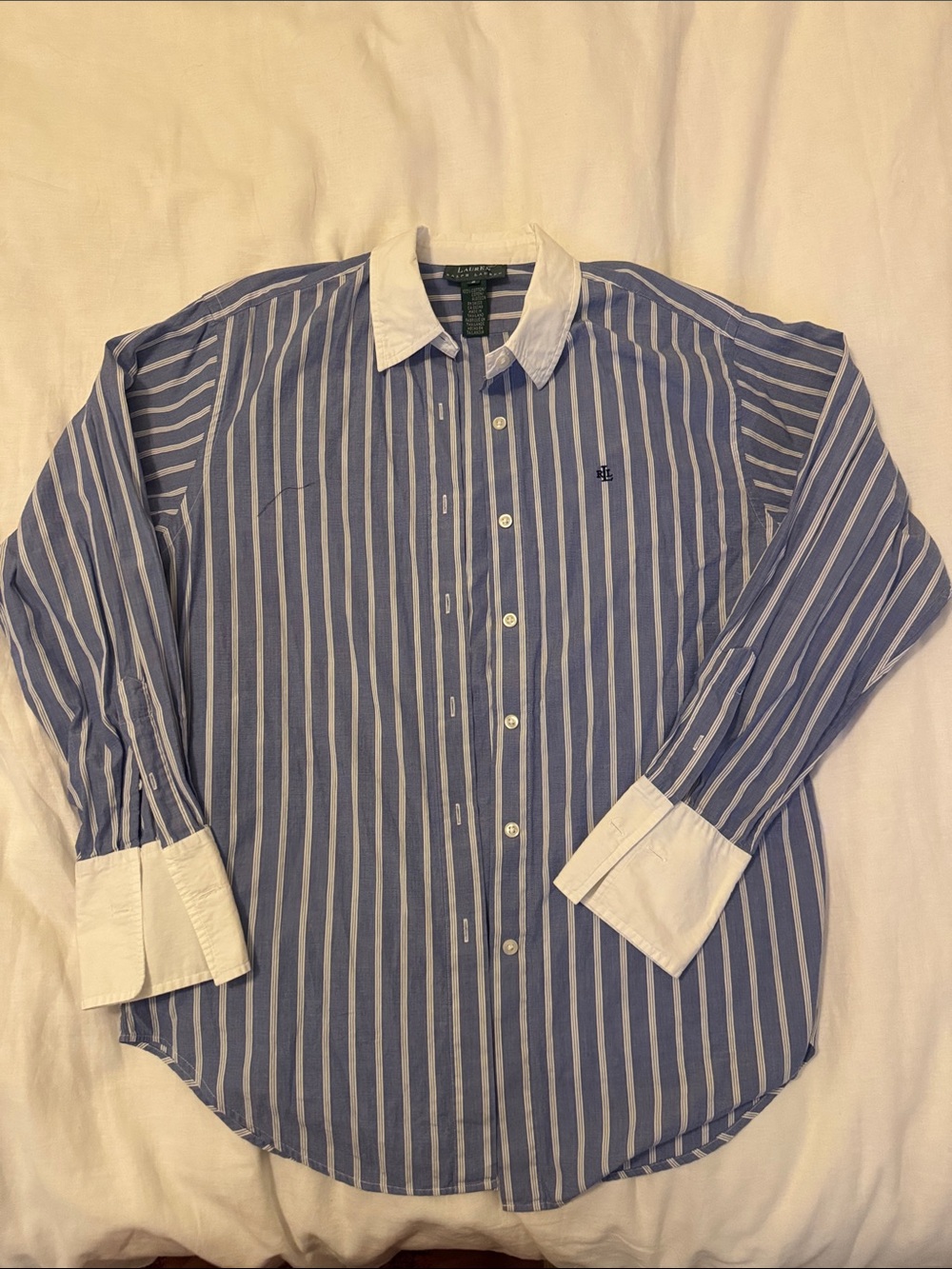 Ralph Lauren Classic Blue n White Striped Button-Down Shirt with Contrast Collar